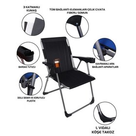 Resim Alin Metal 140 Kg Taşima Kapasiteli 4'lü Lüks Bardaklıklı Kamp & Piknik Sandalyesi Siyah 