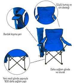 Resim Eksiksepeti 2 Adet Katlanır Kamp Sandalyesi Taşıma Çantalı Bardaklıklı Mavi 
