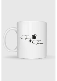 Resim Çay Zamanı Tasarımlı Kupa Bardak Beyaz 