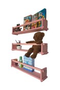 Resim RealWood Ahşap Dekoratif Çocuk Odası Rafı, Mutfak Rafı, Montessori Kitaplık 3'lü Raf 40 Cm. 