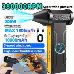 Resim 380000RPM Taşınabilir Turbo Şiddetli Fan - 3 Hızlı Kablosuz Hava Süpürgesi | 10000mAh USB-C Şarj Edilebilir | Toz, Kar, Kampçılık, Klavye Temizliği için Soğutucu Elde Tutulan Turbo Jet Üfleyici - Erkekler İçin Nihai Gadget Hediye 