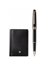 Resim Montblanc Meisterstück Pembe Altın Kaplama Classique Rollerball Ve Köşebentli Kartvizitlik İçeren Set 130451 