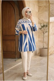 Resim Kirazca Butik Kadın Desenli Oversize Tesettür Tunik Rahat Kalıp 80/85 cm 