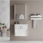 Resim triomodül Asmira Banyo Dolabı 60 Cm 2'li Set - (mdflam Kapak ) - Beyaz 