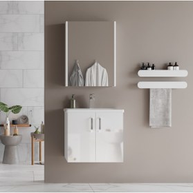 Resim triomodül Asmira Banyo Dolabı 60 Cm 2'li Set - (mdflam Kapak ) - Beyaz 