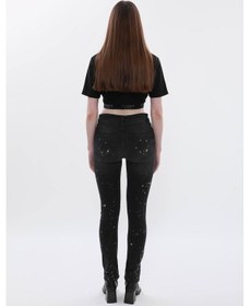 Resim Kadın Yüksek Bel Skinny Fit Dar Paça Benekli Füme Jean Pantolon Çok Renkli 