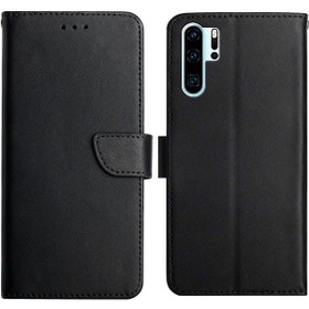 Resim Huawei P30 Pro İçin Düz Renk Hakiki Deri Nappa Doku Manyetik Kapatma Standı Cüzdan Kılıf Flip Telefon Kılıf 