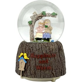Resim Happiness And Warm - Sevimli İhtiyar Çift Işıklı Ve Müzikli Kar Küresi 