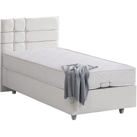 Resim Almada Tek Kişilik Baza Başlık Letto Yatak Seti - Beyaz 90 x 190 