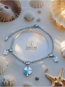 Resim Mavi Kalpli Şanslı Yonca Figürlü Gümüş Halhal Silver14 