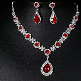 Resim Çok Satan Sınır Ötesi Hafif Lüks Taşlı Yapay Kristal Damla Kolye ve Küpe Takı Seti 