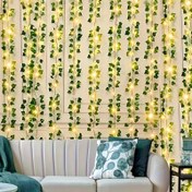 Resim Yaprak Sarmaşık Yapay Asma 12 Adet, 199.95 cm, 100 Adet LED Bakır Telli Işıklar, 20 Adet Yeşil Yuvarlak Şeritler Yatak Odası Duvarı Düğün Parti Noel Tatili Süslemesi 