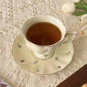 Resim 1 set Çiçekli Seramik Fincan ve Tabak Çay Seti, Hafif Lüks Kahve Fincanı ve Tabak, Akşam Çayı Fincanı 