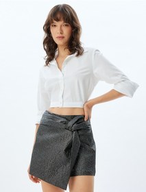 Resim Koton Abiye Etek Mini Fiyonk Detaylı Gofreli Antrasit 5wak70003fw Antrasit 