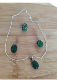 Resim Yeşim Taşlı Gümüş Set Bronz 