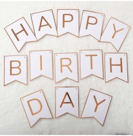 Resim Beyaz Zemin Happy Birthday Rose Gold Banner 