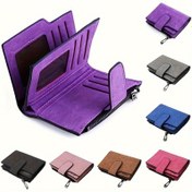 Resim Vintage Düz Renk Kısa Cüzdan, All-Match Clutch Para Çantası, Klasik Kredi Kartı Tutucu 