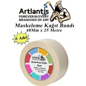 Resim Maskeleme Bandı Kağıt Bant 48 Mm 25 Metre 6 Adet Boya Bantı Maskeleme Kağıt Bant Duvar Yağlı Boya Badana 