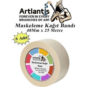 Resim Maskeleme Bandı Kağıt Bant 48 Mm 25 Metre 6 Adet Boya Bantı Maskeleme Kağıt Bant Duvar Yağlı Boya Badana 