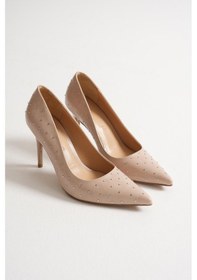 Resim Zerina Kadın Bej Metal Aksesuarlı Sivri Burun Yüksek İnce Topuklu Ayakkabı Stiletto 9 Cm Bej 