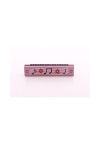 Resim 1 Adet Ahşap Mızıka 16 Delikli Çift Sıralı Pembe Desenli Çocuk Mızıka 