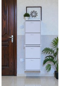 Resim Eliusta Slim 4 Düşer Kapaklı 52 Cm Beyaz Asma Ayakkabılık Kapı Önü/antre 52x156x26 Cm Ayakkabılık Beyaz 