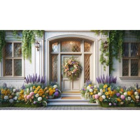 Resim Venspor Çiçekli Giriş Kapısı Temalı 200 x 150 cm Arkaplan Duvar Örtüsü Renkli Çiçek Düzenlemeleri ile Bezenmiş Rustik Sanat Stili 