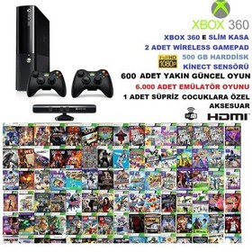 Resim Microsoft Xbox 360 E Slim 500 GB Konsol + 2 Kablosuz Gamepad + Kinect Sensör + HDMI Kablo 