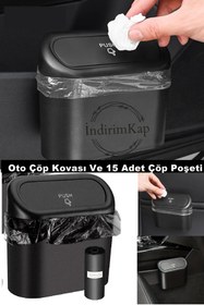 Resim İndirimKap Oto Araba Çöp Kutusu Kapaklı Organizer Araç İçi Çöp Kovası Ve 15 Adet Çöp Kovası Poşeti 