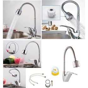 Resim Mutfak Eviye Lavabo Batarya Fıskiyeli Kubarlı Musluk Tasarruflu Fonksiyonlu Evye Çeşmesi 