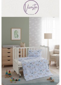 Resim Hayvan Desenli Pamuk Bebek Pike Seti Yumuşak, ve Nefes Alan Kumaş Mavi Renkli 