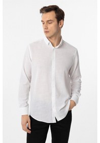 Resim Süvari Beyaz Regular Fit Desenli Düğmeli Yaka Gömlek Beyaz 