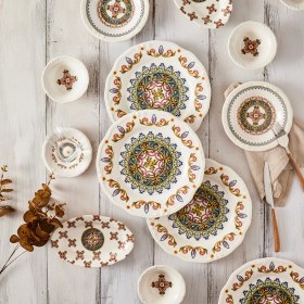 Resim Karaca Chart 26 Parça Renkli Desenli 6 Kişilik Kahvaltı Seti Stoneware Malzemeden 