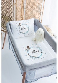 Resim Lilabio %100 Pamuk Saten İsme Özel İsimli 70x120 Park Yatak Nevresim Seti Kuş Tüyü 