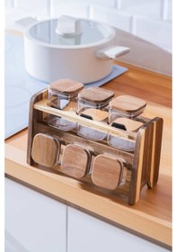 Resim Acar Calix 6'lı Standlı Akasya Baharatlık Takımı Şeffaf 