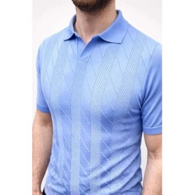 Resim Beruflic Erkek Yazlık Triko Dokuma Tişört Kısa Kol Polo Yaka T-Shirt - Bebek Mavisi 