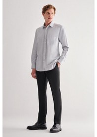 Resim İmza Gri Sert Yaka Uzun Kol Cepli Comfort Fit Classic Gömlek 1004255163 Gri 