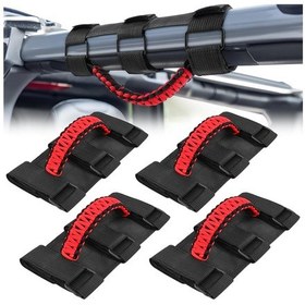Resim Grab Handles 4pcs Black Red Universal 2 '4' Roll Bar Mount Handwoven 550 Paracord 