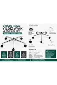 Resim kübrabüro 5 Kollu Metal Yıldız Ayak ve Tekerlek Seti Krom Ofis Koltuğu Ayağı 