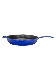 Resim Lava Döküm Çap Ø 28cm. Yuvarlak Kızartma Tavası Döküm Demir Yekpare Saplı Premium Serisi. - Majolica Mavi 