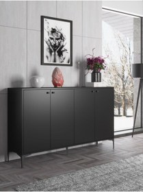 Resim Wood'n Love Hestia Premium 4 Kapaklı Metal Ayaklı 160 Cm Çok Amaçlı Dolap Konsol - Siyah / Siyah 