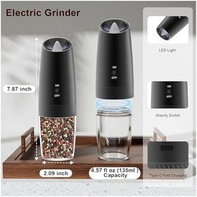 Resim Şarjlı Tuz Karabiber Değirmeni, 5 Kademeli Öğütme Ayarı, 135 Ml Geniş Hazneli, Uzun Şarj Ömrü, Otomatik Çalışma Özelliği, Led Işıklı Tasarım, Elektrikli Otomatik Tuz Karabiber Kahve Baharat Öğütücü 