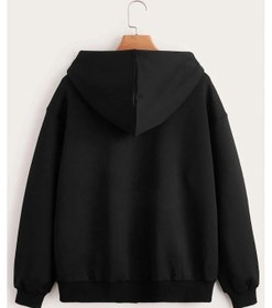 Resim Siyah Kapüşonlu Fermuarlı Sweatshirt Siyah 