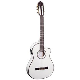 Resim Ortega RCE145WH Thinline Elektro Klasik Gitar (Beyaz) 