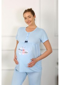 Resim Akbeniz Kadın Kısa Kol Hamile Lohusa Pijama Takımı Mavi 45210-mavi 