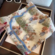 Resim Kadınlar için Çiçek Desenli Şal - Mavi, Yumuşak Pastel Renkler, Esnek Olmayan Kare Şal, Günlük ve Resmi Kıyafetler İçin, Makinede Yıkanabilir Zarif Baş Bandı Boyun Sarma Aksesuarı, Rahat Giyim, Şirin Tasarım, Nazik Dokulu, Şık Baş Bandı 