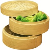 Resim 1 Set, Dumplings, Ekmek, Balık ve Etleri Püreleme İçin 20Cm Genişlikte Üç Parça Bambu Püre Tenceresi. Çeşitli Yiyecekler Püreleme İçin Kullanılabilir. 