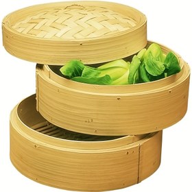 Resim 1 Set, Dumplings, Ekmek, Balık ve Etleri Püreleme İçin 20Cm Genişlikte Üç Parça Bambu Püre Tenceresi. Çeşitli Yiyecekler Püreleme İçin Kullanılabilir. 
