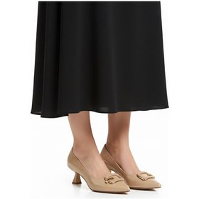 Resim Bej Kırışık İnce Kısa Topuklu Kadın Abiye Ayakkabı 357189 Z Bej Kırışık 