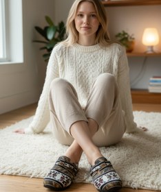 Resim Mycorni Kilim Desenli Unisex Anatomik Doğal Mantar Taban Kapalı Terlik 